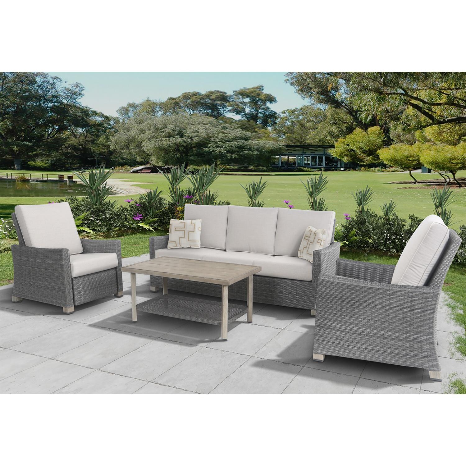 Lakeview Outdoor Designs Diamond Cay 4 Piece Wicker & Aluminum Patio Conversation Set - Lifestyle Right Side Angled View thumbnail