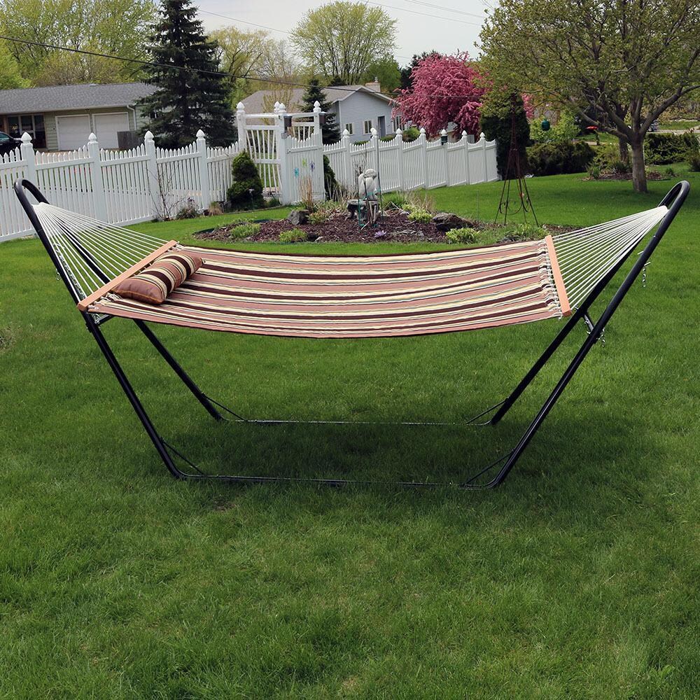 Ultimate Patio Quilted Double Hammock with Stand and Pillow - Sandy Beach - Garden thumbnail