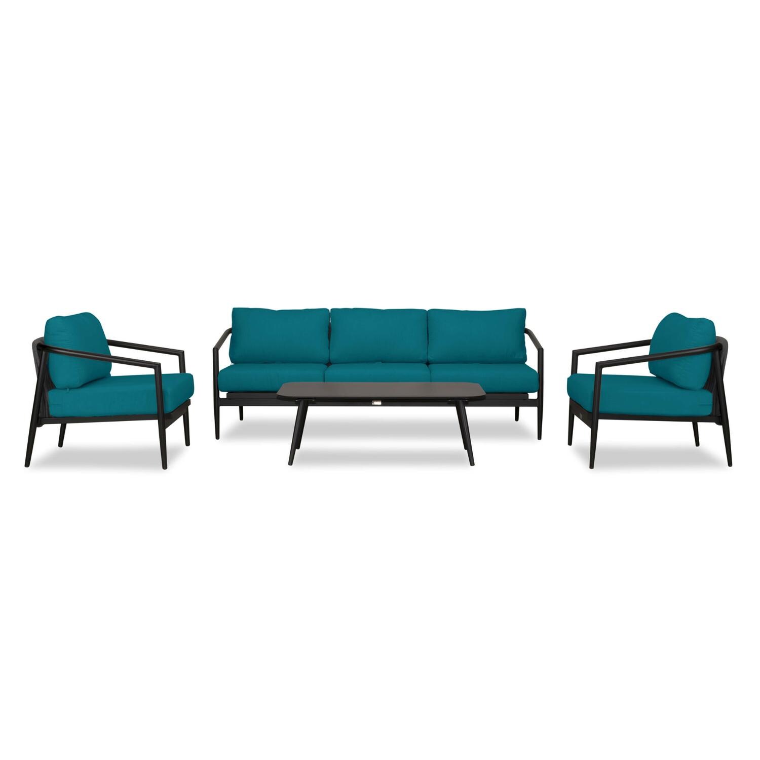 Lakeview Midnight Cove 4 Pc Aluminum Sofa Seating Set in Black/Carbon/Spectrum Peacock - Front - White Background thumbnail