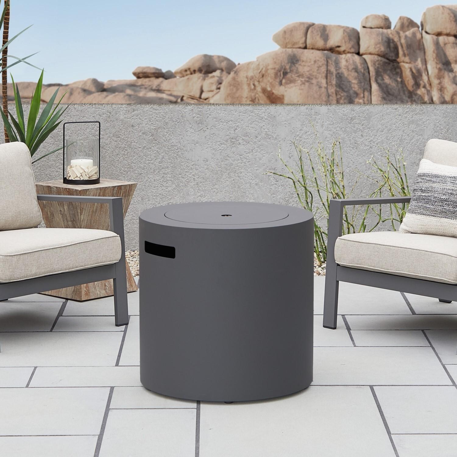 Elysian 3 Pc Powder Coated Steel 24 Inch Round Fire Pit in Weathered Slate by Lakeview - Lid - Lifestyle thumbnail