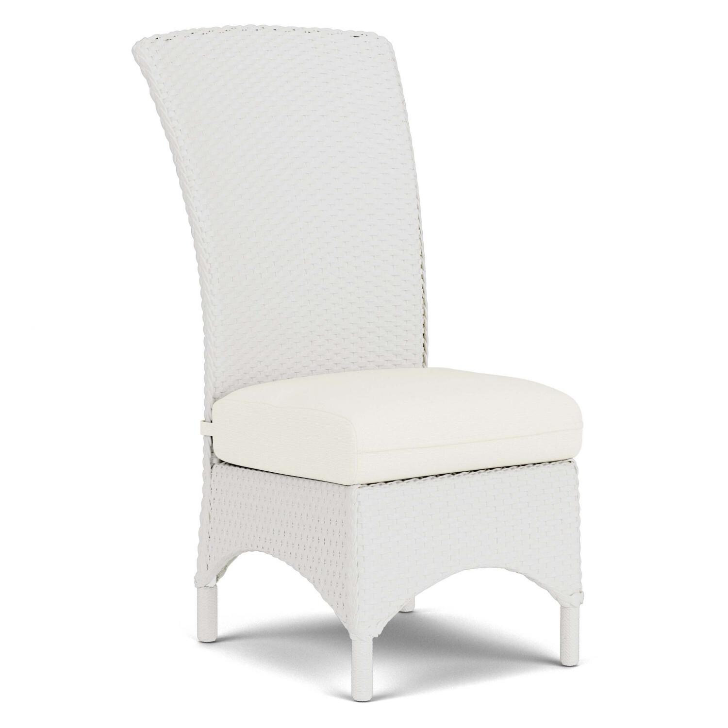 Lloyd Flanders Mandalay Armless Dining Chair in Matte White Finish with Tundra Dove Fabric - Angled thumbnail