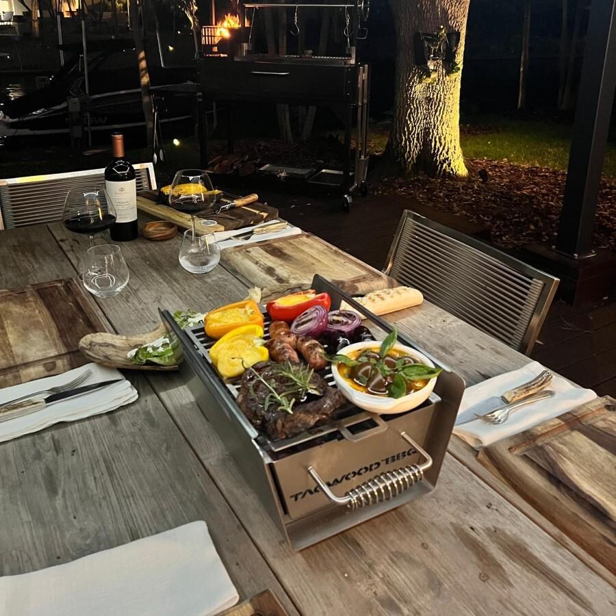 Tagwood BBQ BBQ07SS Table Top Food Warming Brazier - In Use - Lifestyle thumbnail