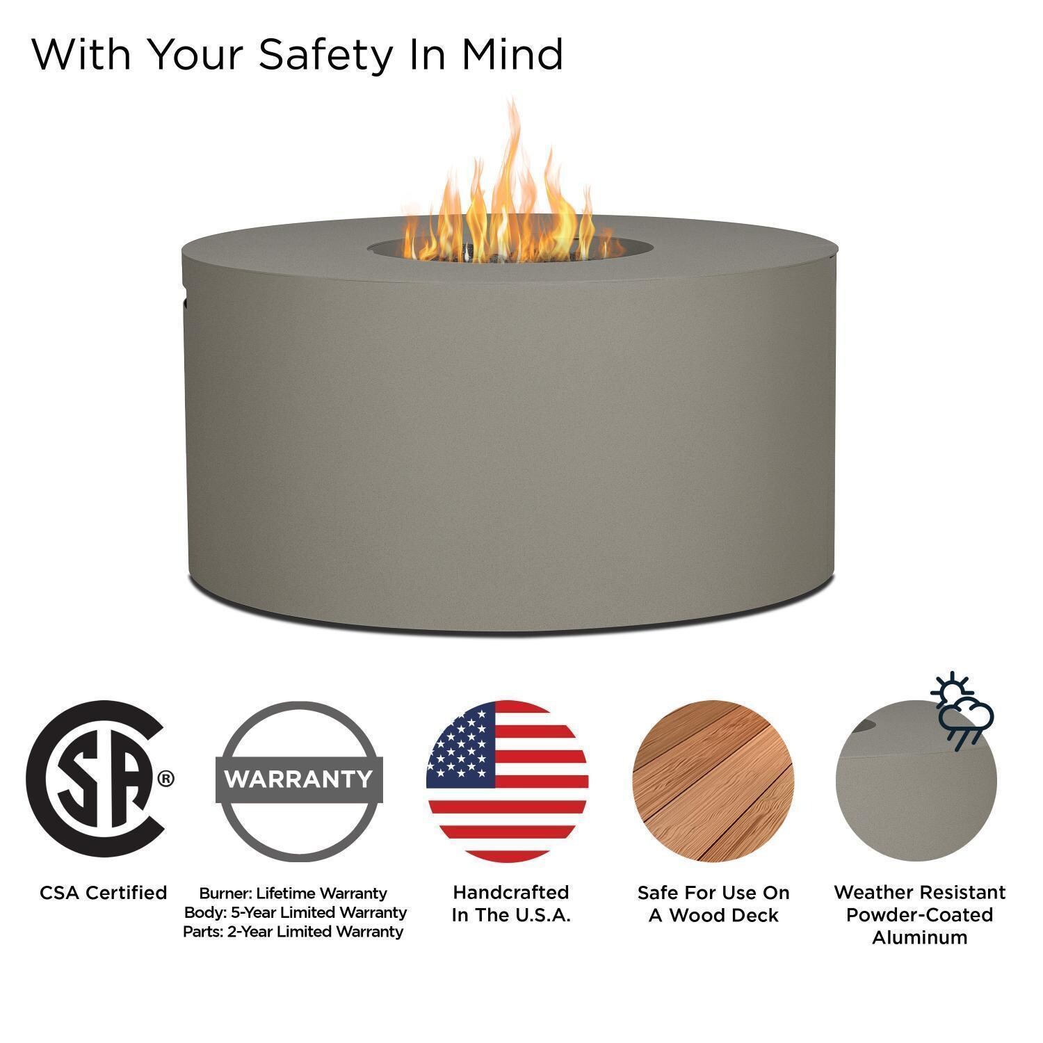 Covewood 4292LP-CGRY 41 Inch Round Aluminum Propane Fire Pit Table in Gray by BBQGuys Signature - Safety - Detail thumbnail
