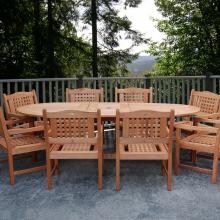 Milano 9 Piece Eucalyptus Patio Dining Set With 70 X 45 Inch Oval Extension Table By Amazonia image