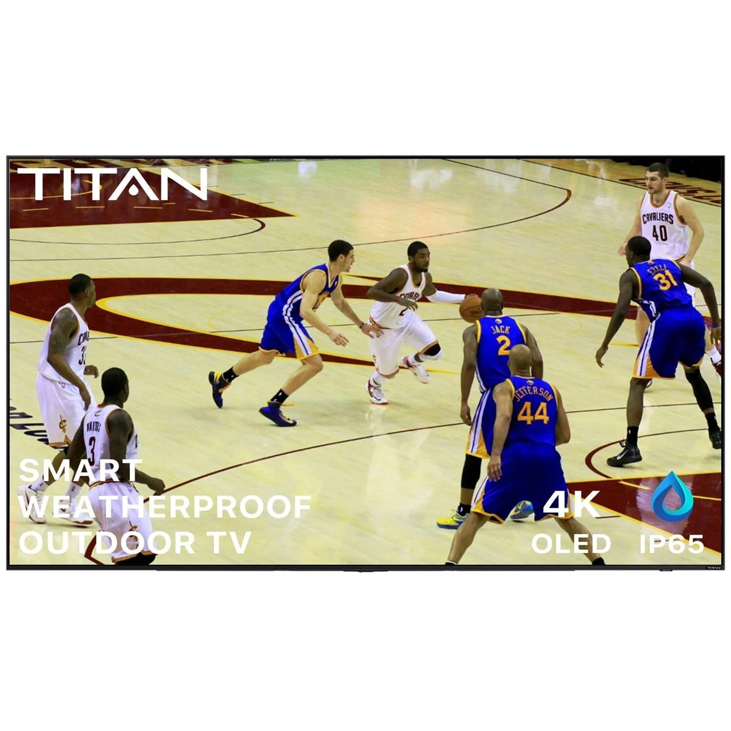 Titan BQG-S100-OLED-077-010 S100 Series 77 Inch Partial Sun 4K OLED Quantum HDR+ Smart Outdoor TV W/ Built-In Alexa - Screen - White Background thumbnail