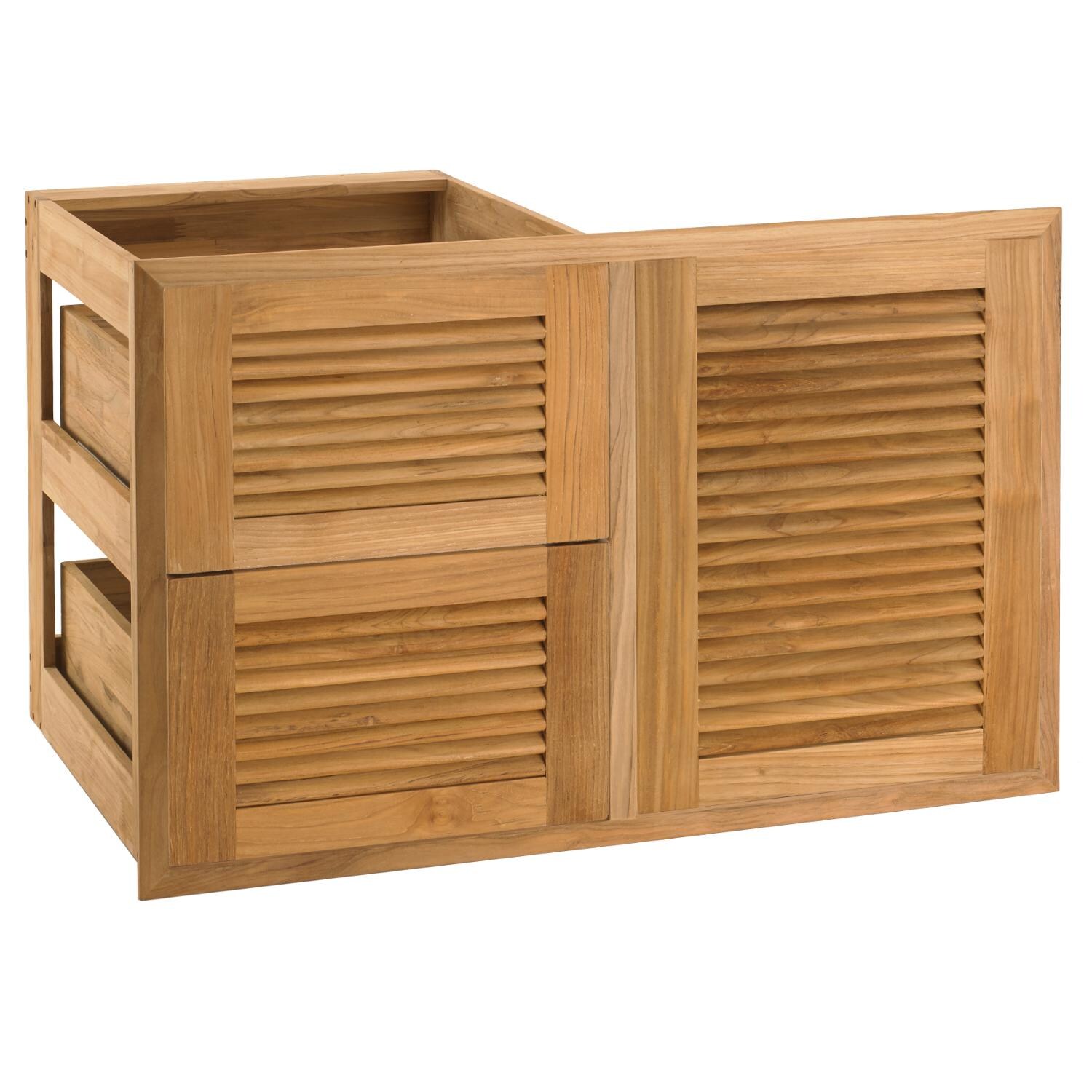 Pacific Teak Louvered 35-Inch Teak Wood Access Door and Double Drawer Combo - CO21-35L