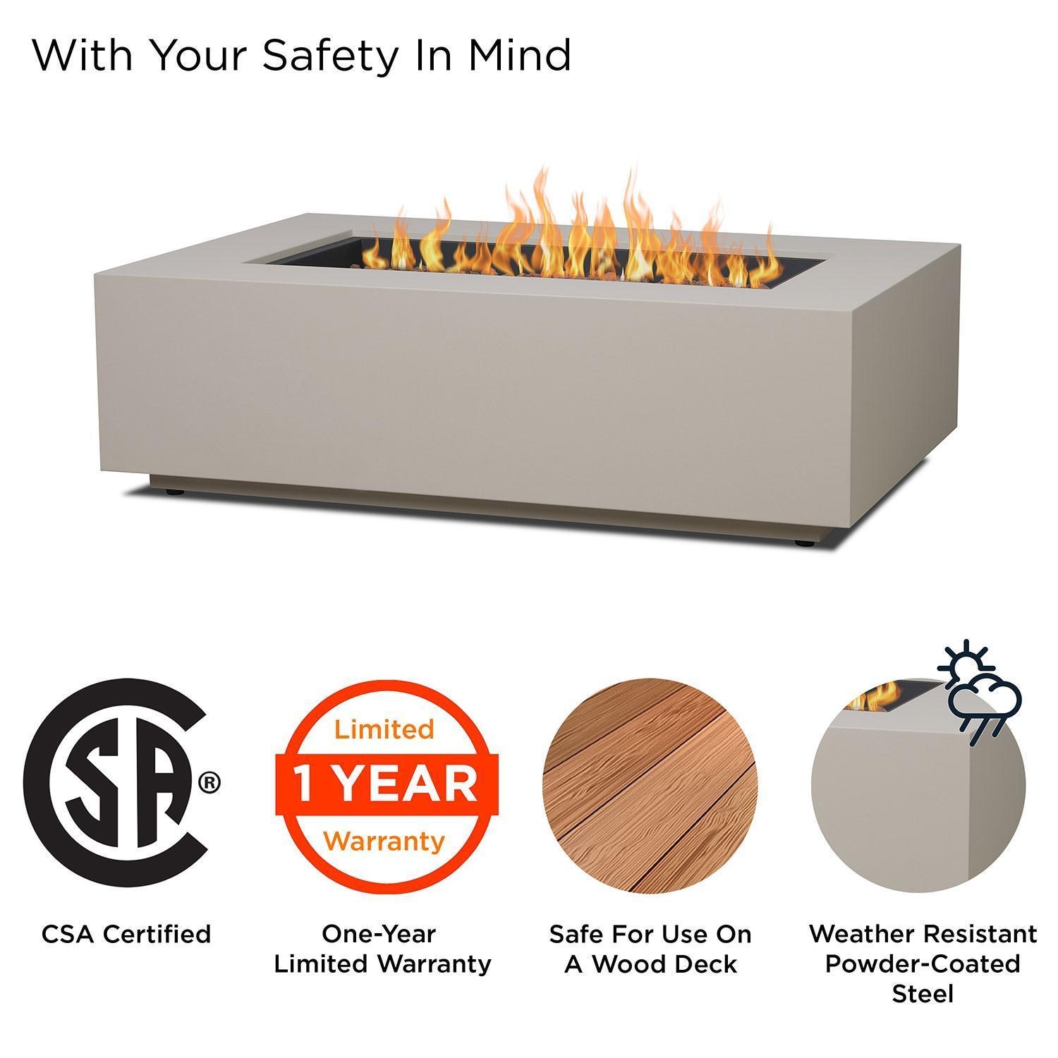 Elysian 50-in Rectangular Steel Propane Fire Pit Table in Light Sand by Lakeview Outdoor Designs - Safety - Detail thumbnail