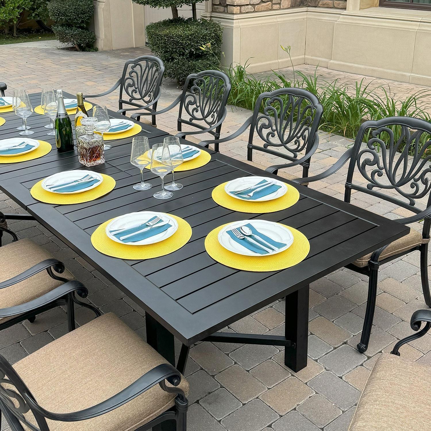 Atlantis 91 X 114 Inch Rectangular Antique Bronze Aluminum Dining Table w/ Extension By Darlee - Display W/ Set (Not Sold as Set) - Back Patio - Lifestyle thumbnail