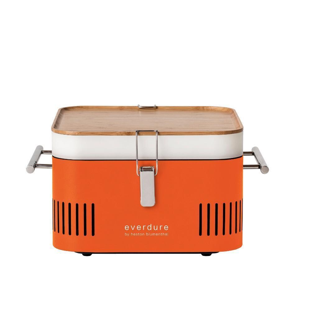 Everdure HBCUBEOUS Orange CUBE 17 Inch Portable Charcoal Grill Only - White Background thumbnail