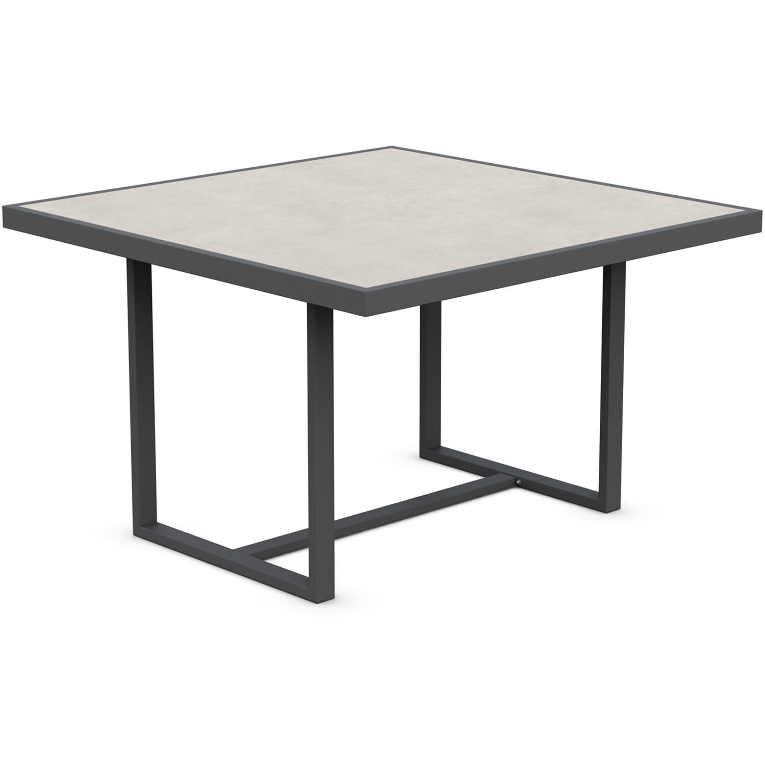 Azzurro Living Pavia 48 Inch Charcoal Aluminum Dining Table W/ Albarium Dekton Top - Angled - White Background thumbnail