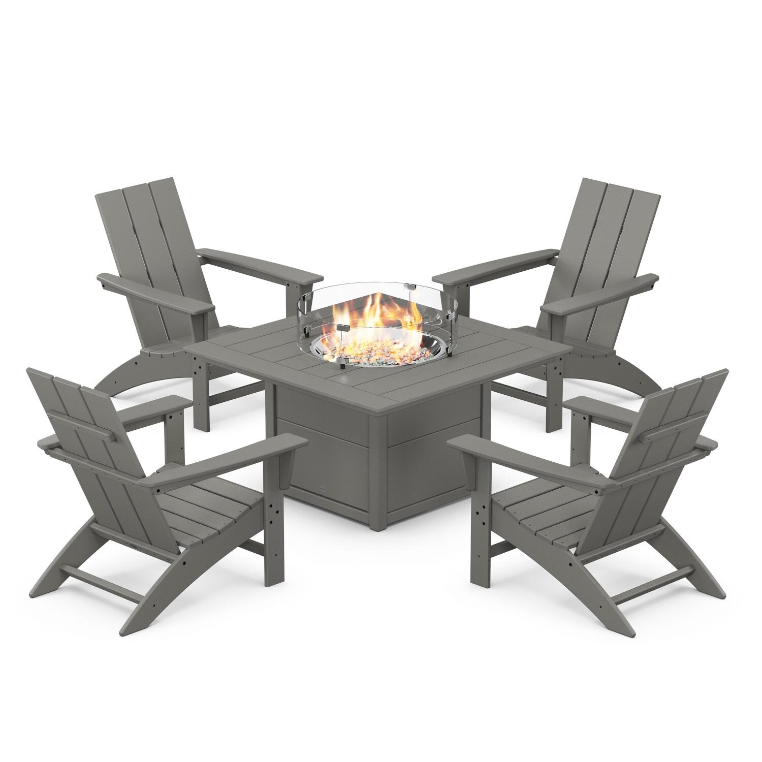 POLYWOOD Modern Slate Grey 5-Piece Adirondack Chair Conversation Set w/ Fire Pit Table thumbnail