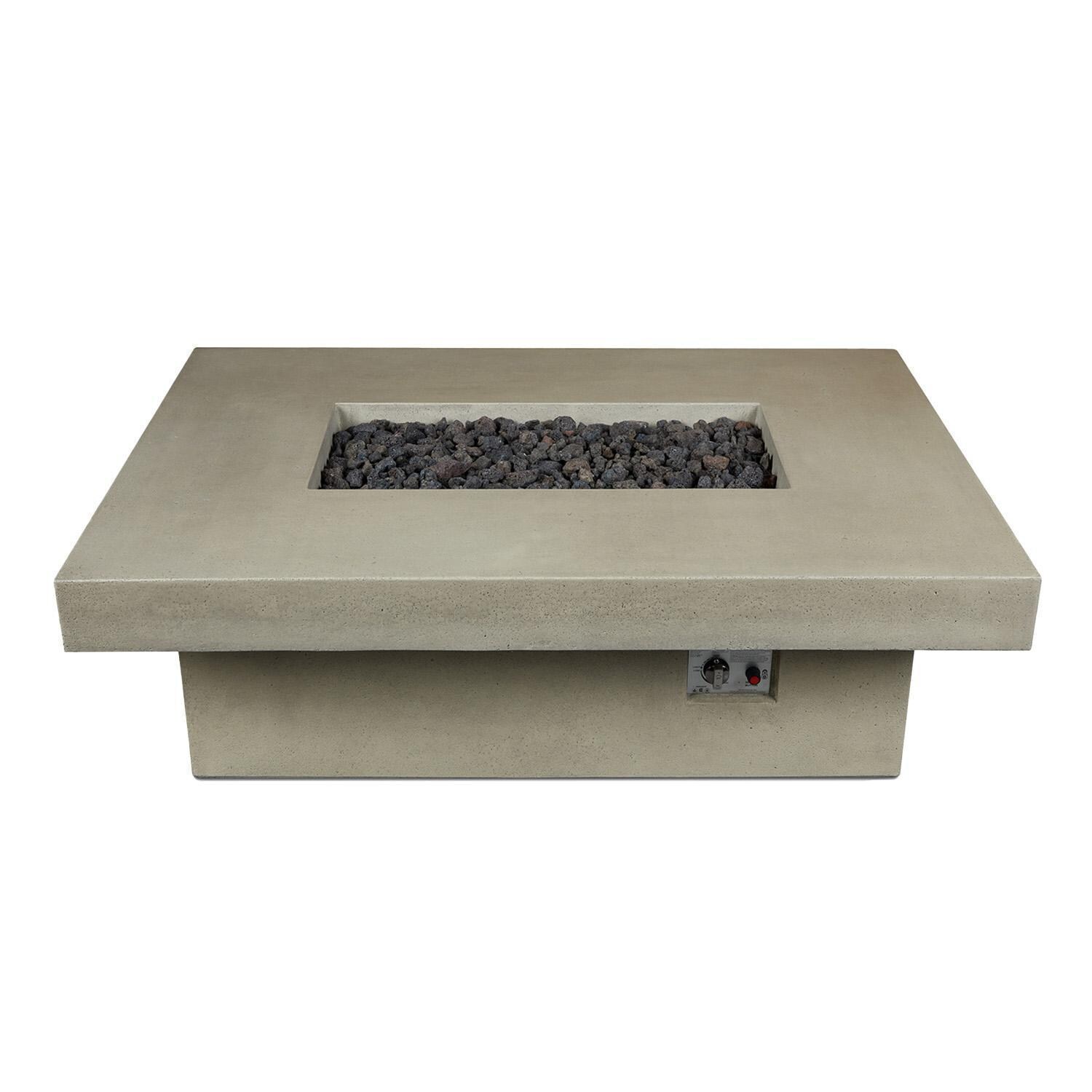 Hickory Bay 3708LP-DUNE 60 Inch Rectangular GFRC Propane Fire Pit Table in Dune by BBQGuys Signature - Angled Front View - White Background thumbnail
