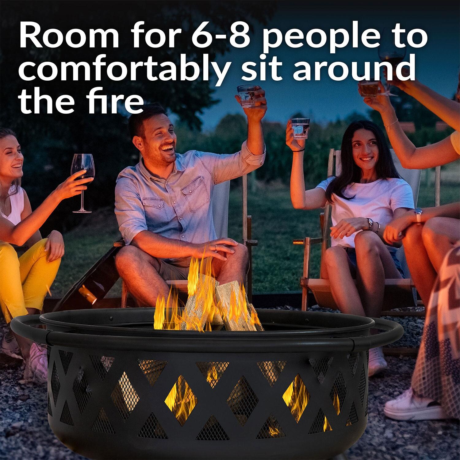 Ultimate Patio Crossweave 36 Inch Round Steel Wood-Burning Fire Pit in Black - Backyard Gathering - Lifestyle thumbnail