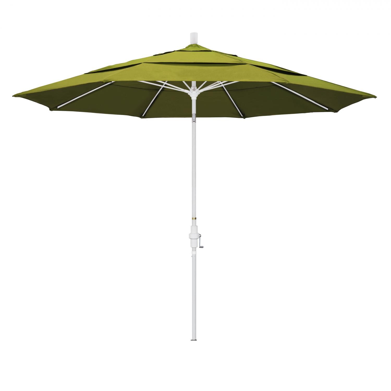 California Umbrella 11 Ft. Octagonal Aluminum Collar Tilt Patio Umbrella W/ Crank Lift & Fiberglass Ribs - Matted White Frame / Olefin Kiwi Canopy image