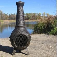The Blue Rooster Butterfly Style Cast Aluminum Chiminea - Gold Accent image