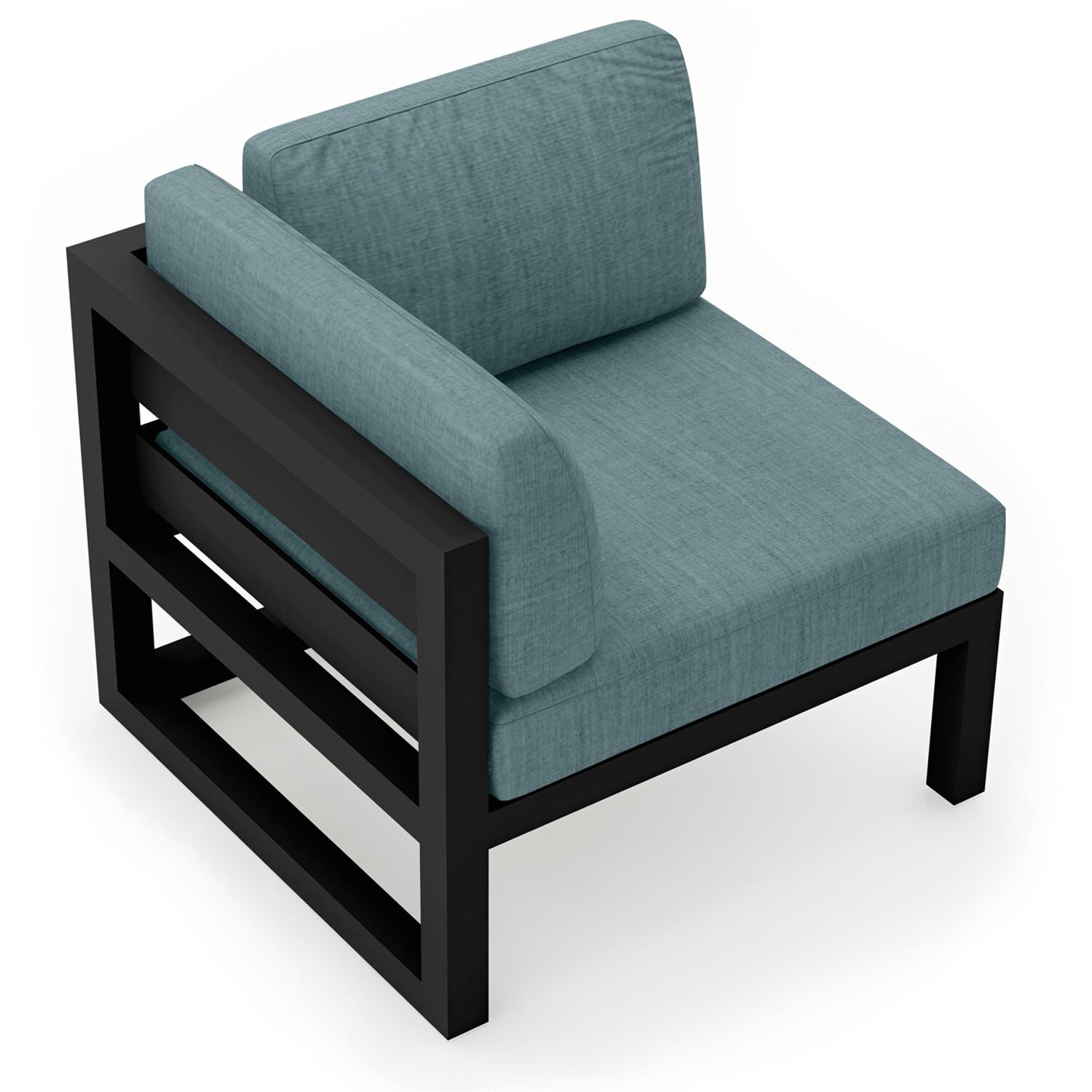 Lakeview MSTYCV-BK-CS-CL Misty Cove Aluminum Corner Club Chair in Black w/Cast Lagoon Cushions by Lakeview Outdoor Designs - Angled Back - White Background thumbnail
