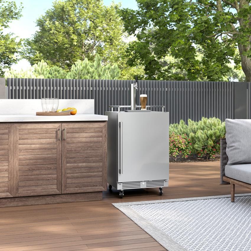 Zephyr Presrv 24 Inch Outdoor Kegerator & Beverage Cooler Single Tap on Rolling Casters w/ Line Cleaning Kit - PRKB24C01AS-OD