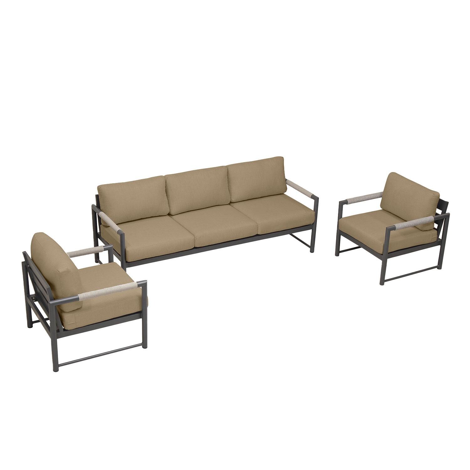 Lakeview AVEBAY-SL-PG-SET141-HB Avenue Bay Slate/Pebble Gray 3 Pc Sofa Club Chair Set - Heather Beige - Overhead View - White Background thumbnail
