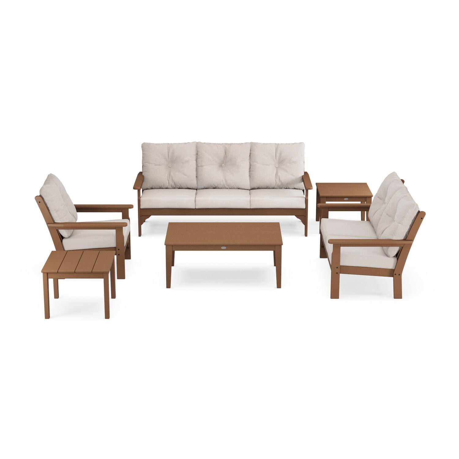 POLYWOOD Vineyard Teak & Dune Burlap 6-Piece Deep Seating Set thumbnail