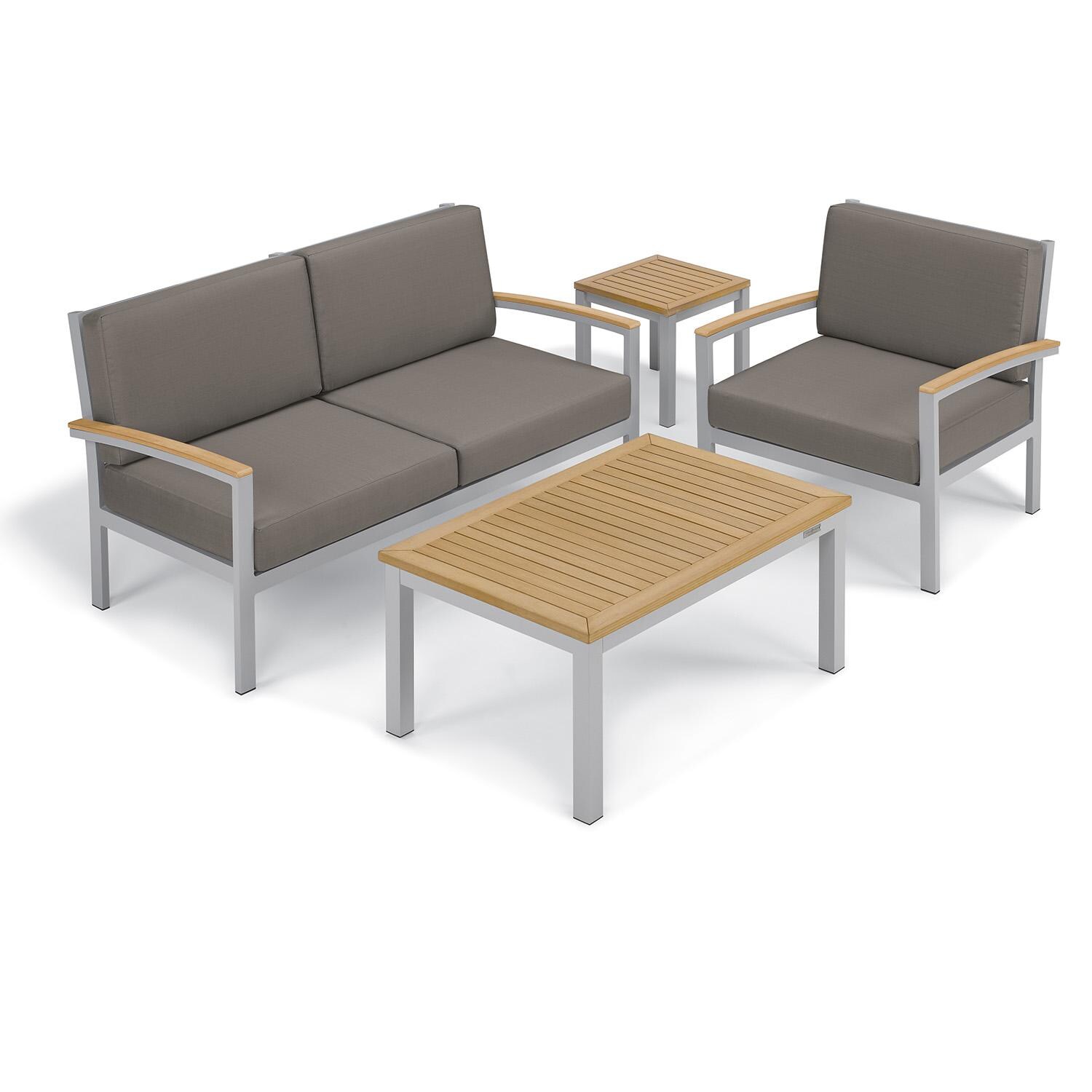 Oxford Garden 5055-PC.F Travira 4 Pc Aluminum Seating Set w/ Club Chair in Vintage Tekwood by Oxford Garden - Set - White Background thumbnail