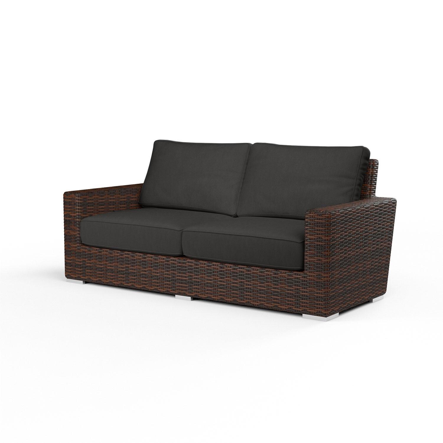 Montecito Wicker Patio Loveseat in Spectrum Carbon w/ Self Welt By Sunset West