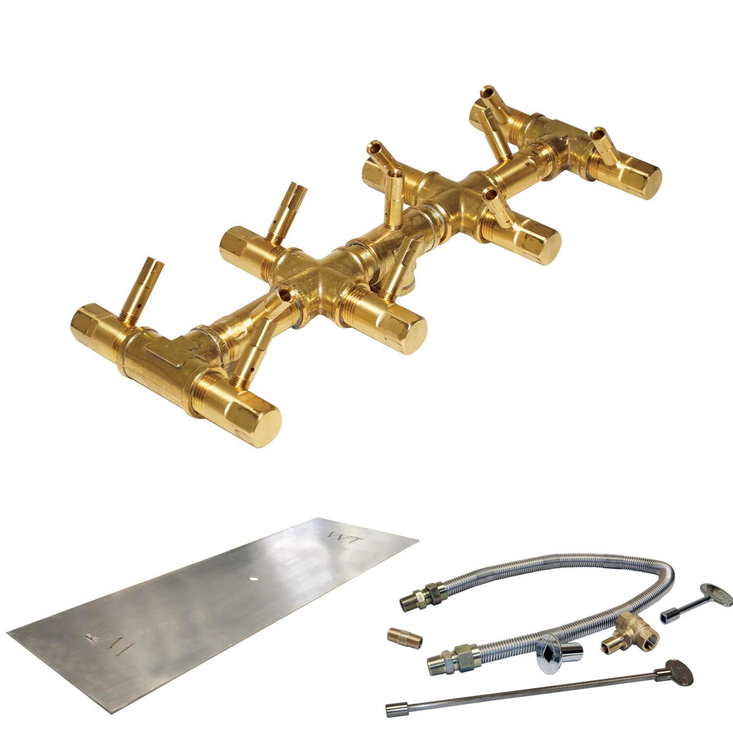 Warming Trends 20 X 11-Inch Linear Natural Gas Fire Pit Burner Kit W/ 13.75 X 5.25-Inch Tree-Style CROSSFIRE Brass Burner - Match Light Ignition - CFBT110NGALPL2011FK1