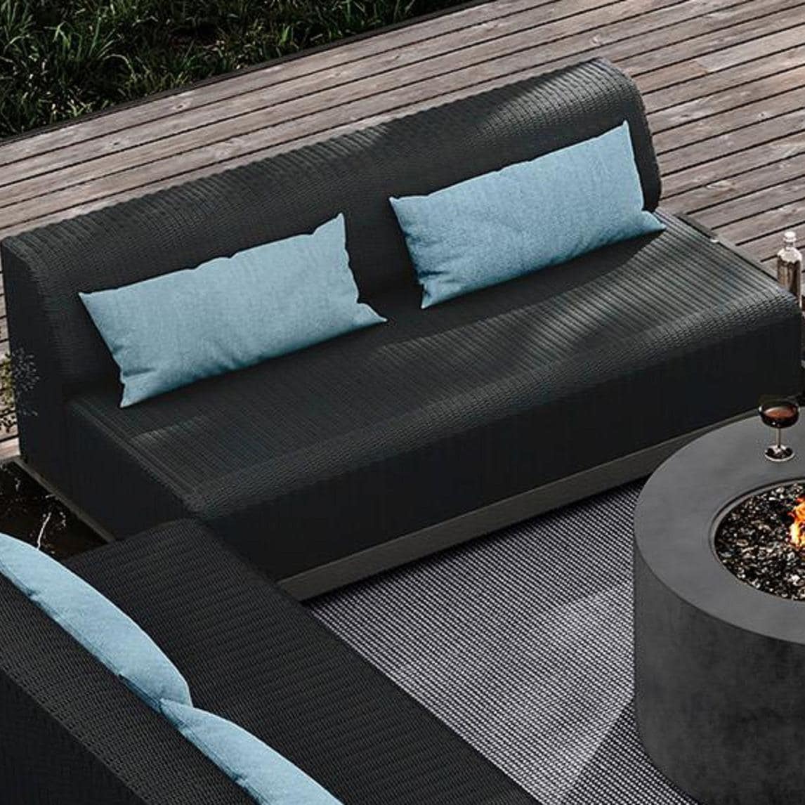 Grande 2 Person Wicker Armless Sofa in Coal/Smoke By Ebel - Lifestyle thumbnail