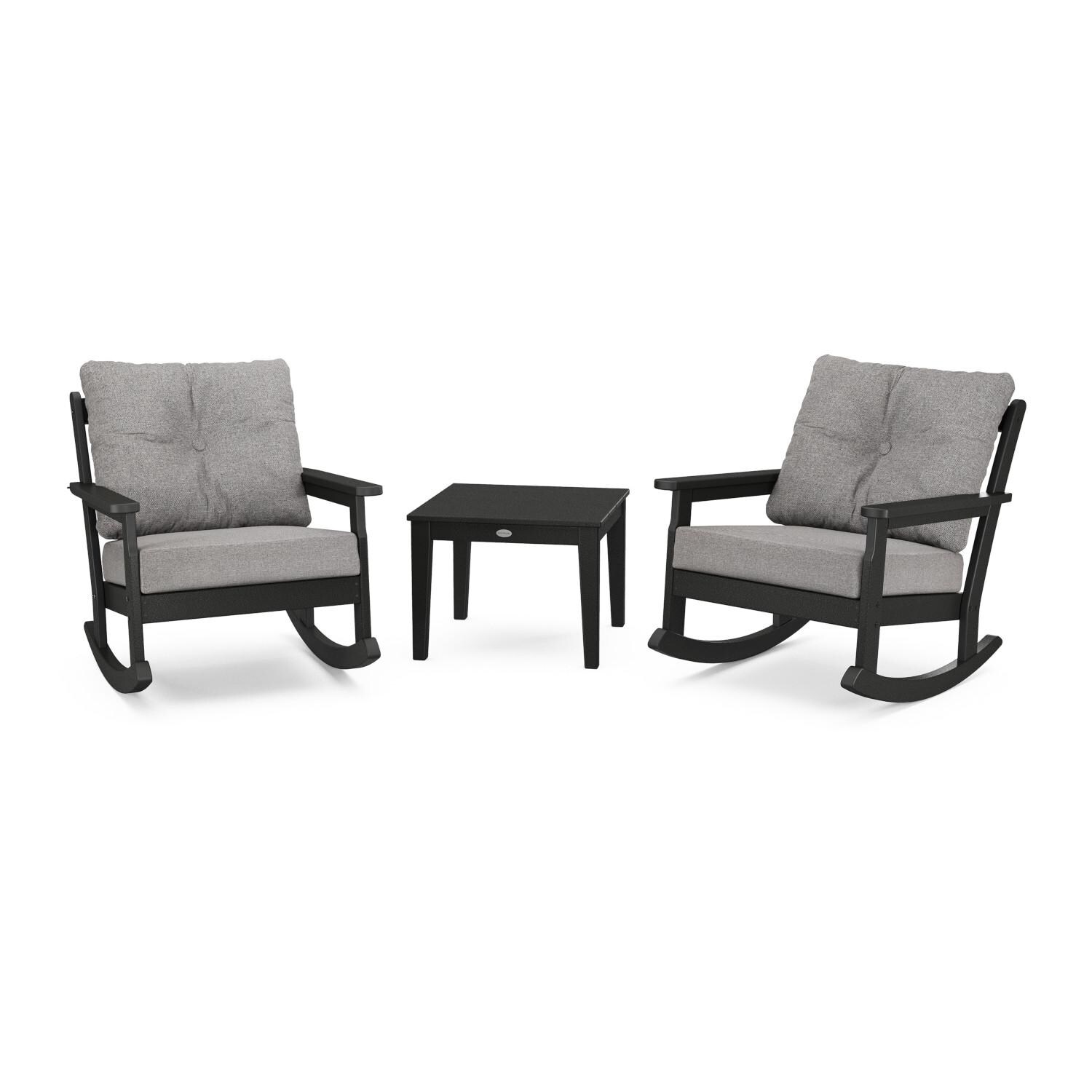 POLYWOOD Vineyard 3-Piece Deep Seating Rocker Set - Black / Grey Mist ...