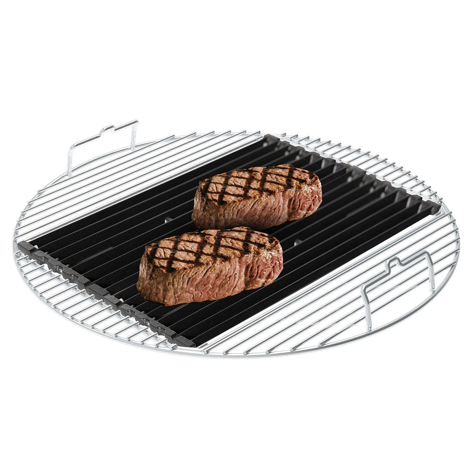 Broil King 13225 Stainless Steel Do More Cooking Grid for Charcoal Kettle Grills - w/ Filet Steaks - White Background thumbnail