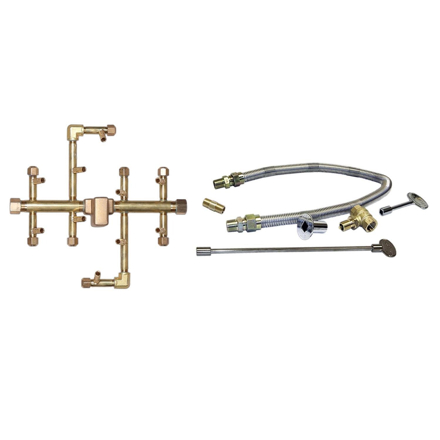 Warming Trends 11 3/4 X 10 1/2 CROSSFIRE Brass Natural Gas/Propane Burner & Flex Line Kit - White Background thumbnail