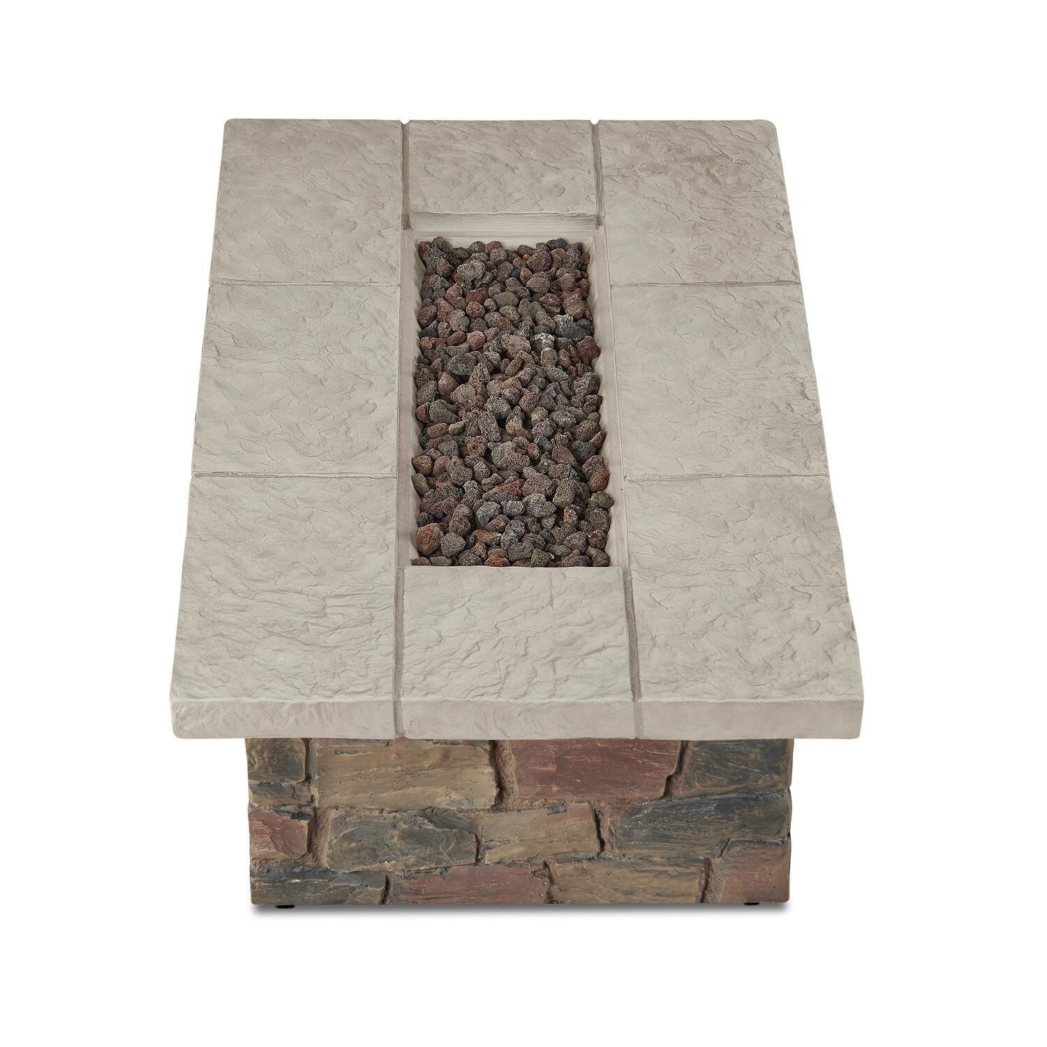 Lakeview Outdoor Designs Baywood SC-C11812LP-BF Rectangular Fire Table with Faux Stone Finish - Top Fire Off thumbnail