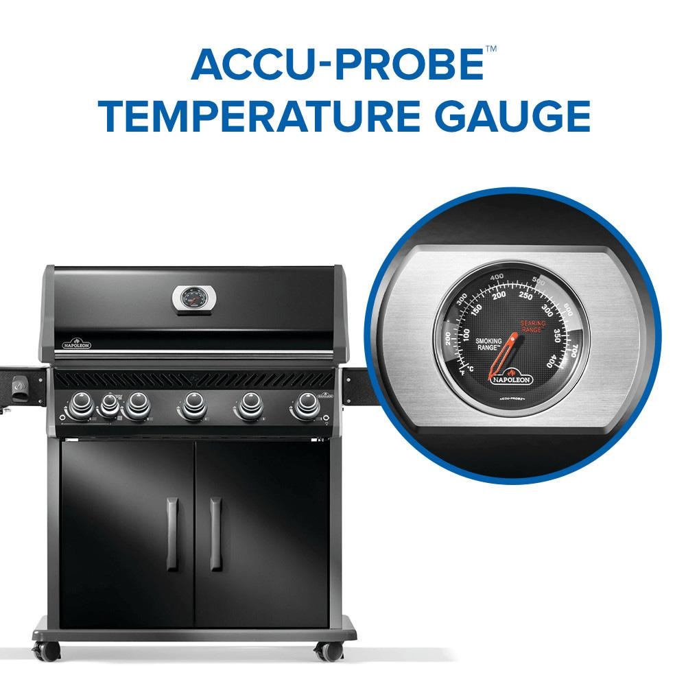 Napoleon RP625SIBNK-2 Rogue PRO 625 5-Burner Natural Gas Grill w/ Infrared Side Burner - Black - RP625SIBNK-2 - Temperature Gauge - Detail thumbnail