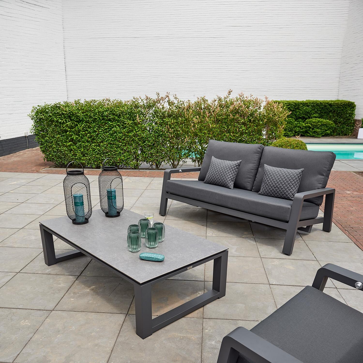 Boston Select 4 Pc Aluminum Reclining Lounge Set By KETTLER - Back Patio - Angled View - Lifestyle thumbnail