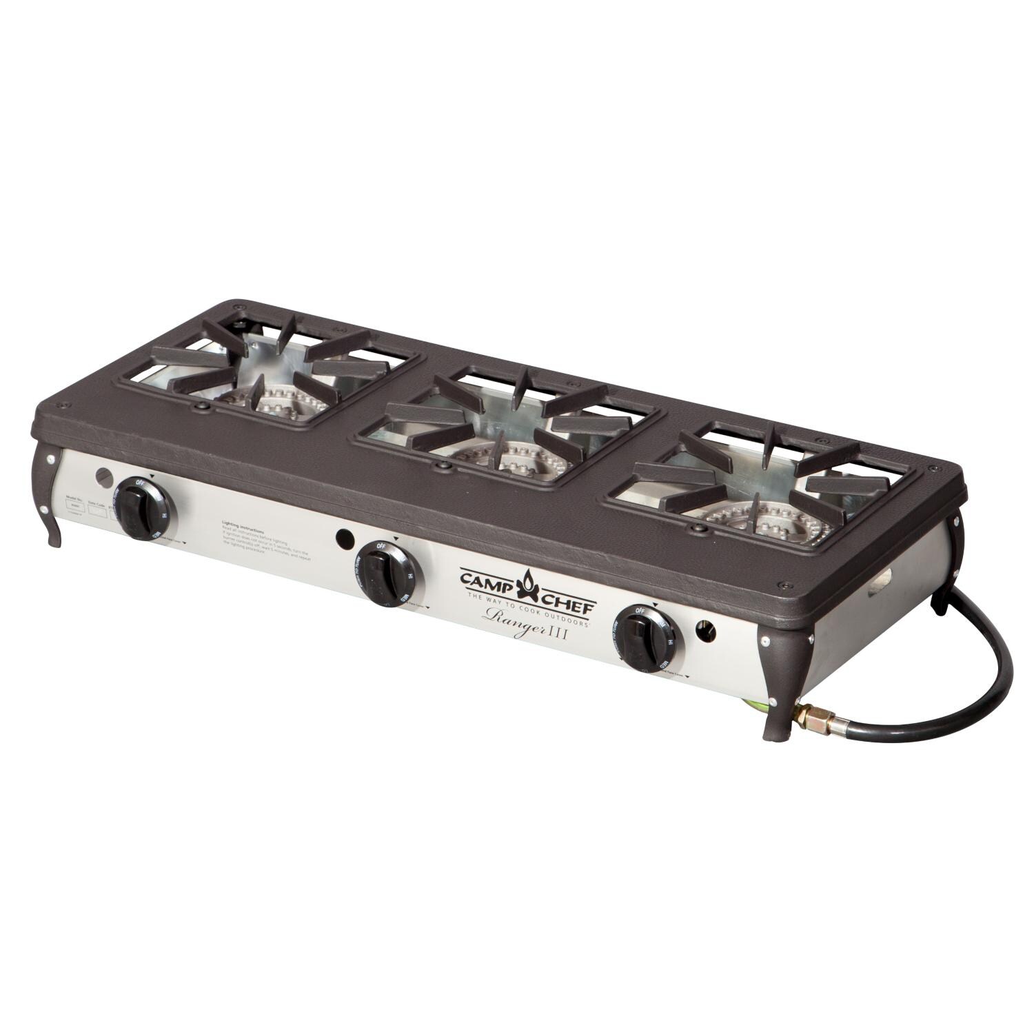 Camp Chef BS60C Ranger III Three-Burner Cooking System - Side View With Propane Hose thumbnail
