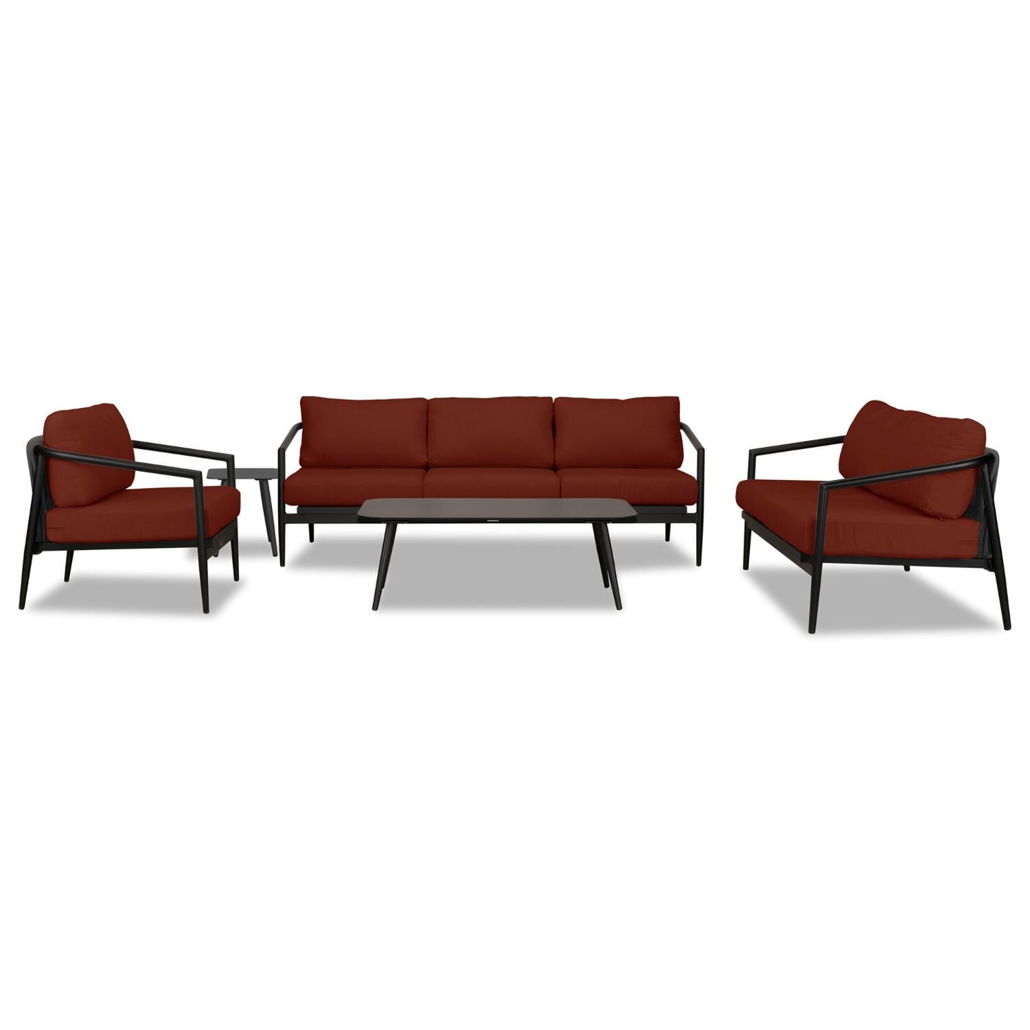 Lakeview Midnight Cove 5 Pc Aluminum Sofa Seating Set in Black/Carbon/Canvas Henna - Front - White Background thumbnail