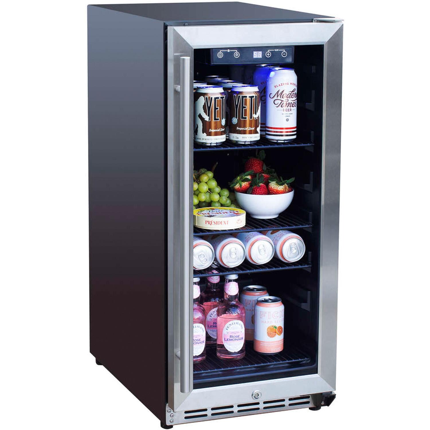 Summerset 15-Inch Outdoor Rated Fridge w/ Glass Door - SSRFR-15G - Angled View thumbnail
