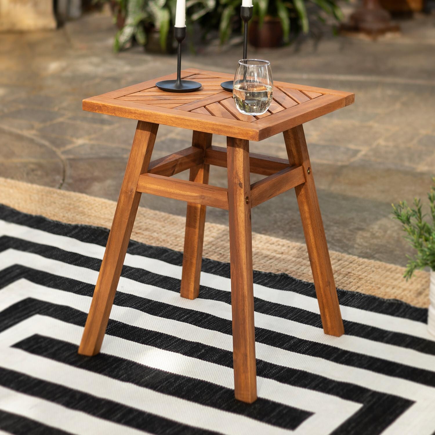 Walker Edison Vincent 18 Inch Square Acacia Patio End Table - Brown image
