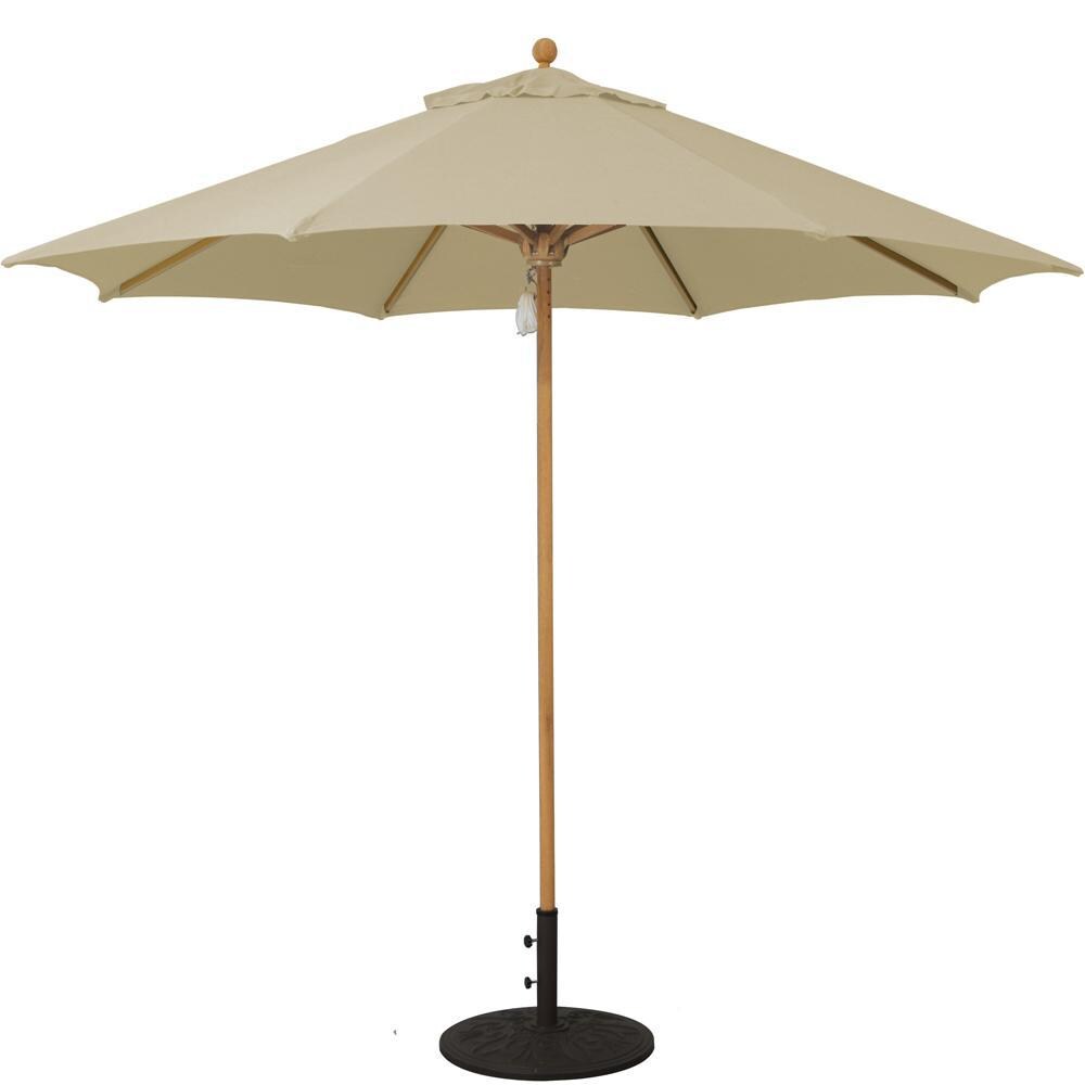 Galtech 9 Ft. Octagonal Hardwood Patio Market Umbrella W/ Pulley - Teak W/ Sunbrella Canvas Antique Beige Canopy