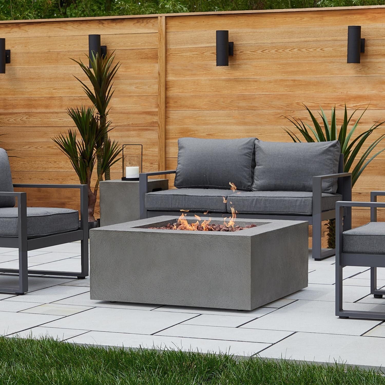 Villa Flora 37 Inch Square MGO Propane Fire Pit Table in Gray by Lakeview Outdoor Designs