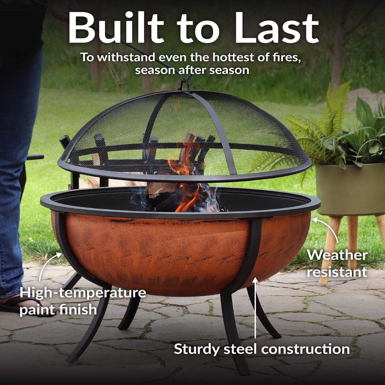Ultimate Patio NB-550 32 Inch Round Steel Wood-Burning Fire Pit in Copper - Durable Weather-Resistant Construction - Lifestyle thumbnail