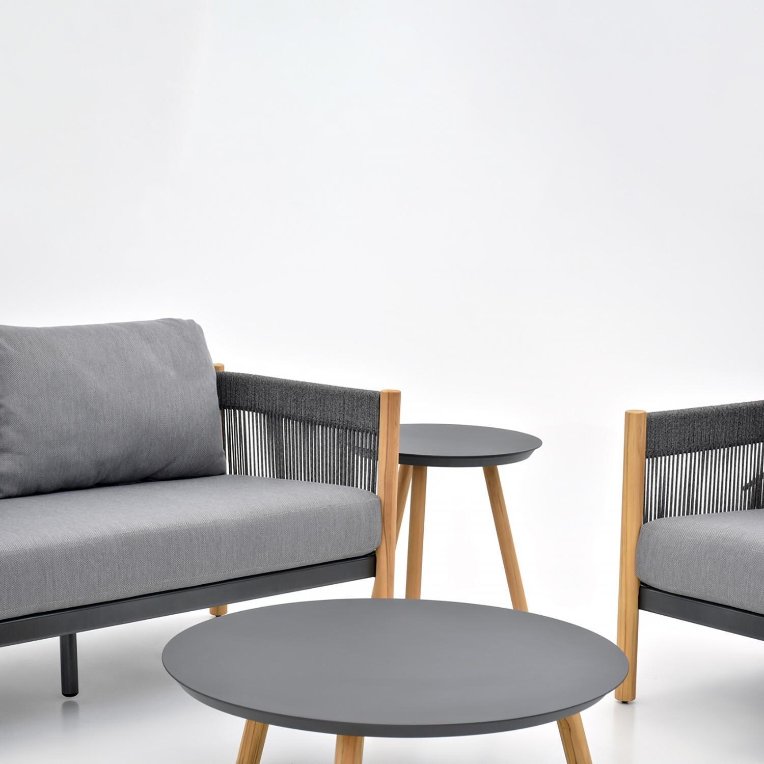 Dekka 5 Pc Seating Set W/ Grey Cushions in Wood By Lakeview Outdoor Designs - Set Up Close - White Background thumbnail