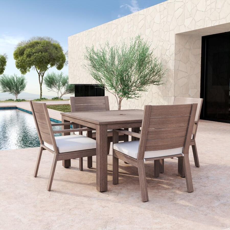 Sunset West - Laguna 5 Piece Aluminum Patio Dining Set W/ Dining Table & Sunbrella Canvas Flax Cushions thumbnail