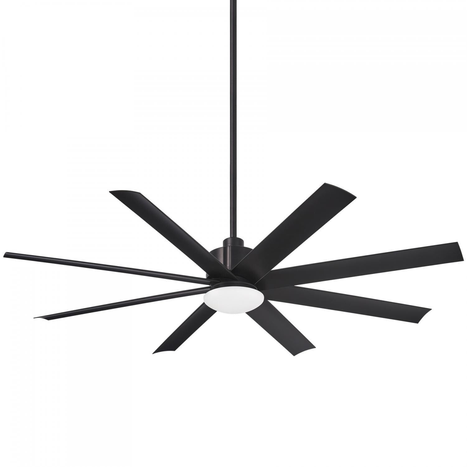 Minka-Aire F888L-CL Slipstream 65-Inch 8-Blade LED Ceiling Fan in Coal Finish w/ Distressed Koa Blades & Etched Opal Glass - On White Background thumbnail
