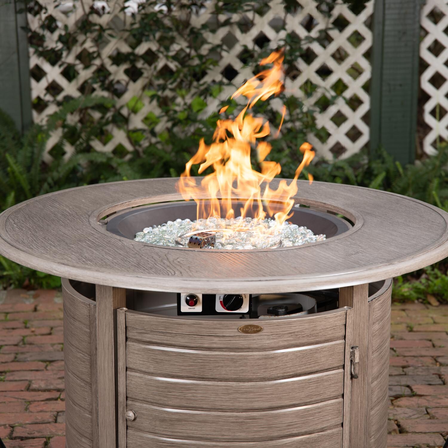Ultimate Patio SC62742 Farmview 42-Inch Round Aluminum Propane Fire Pit Table - Up Close thumbnail