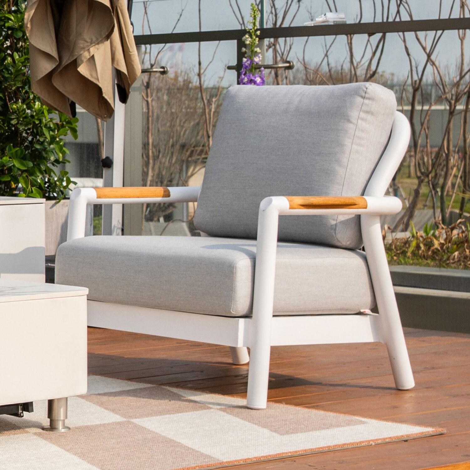 Elementi OS-2501S Santorini Outdoor Aluminum Lounge Chair w/ Sunbrella Cushions - Patio - Lifestyle thumbnail