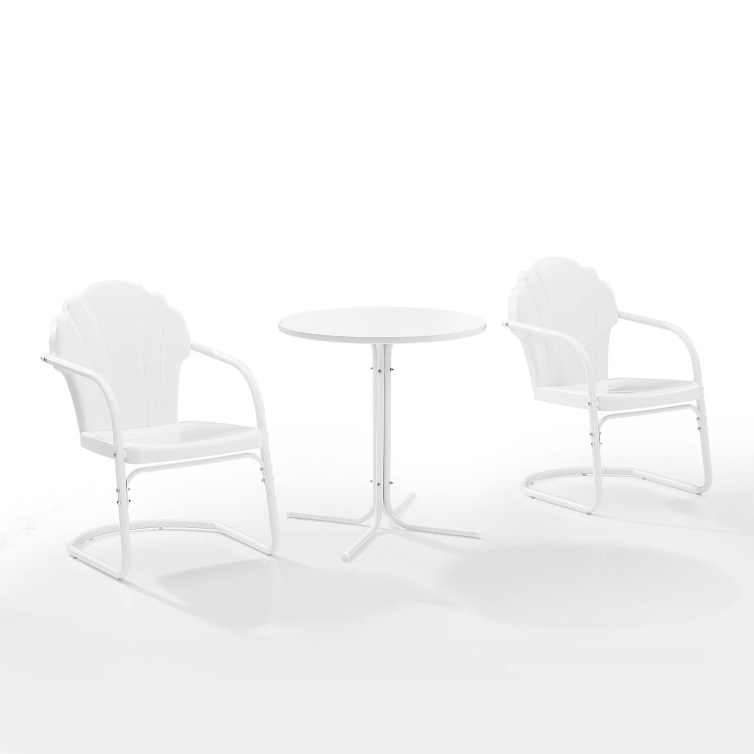 Ultimate Patio UP-32243WH 3Pc Retro Outdoor Bistro Set in White Satin - Display - White Background thumbnail