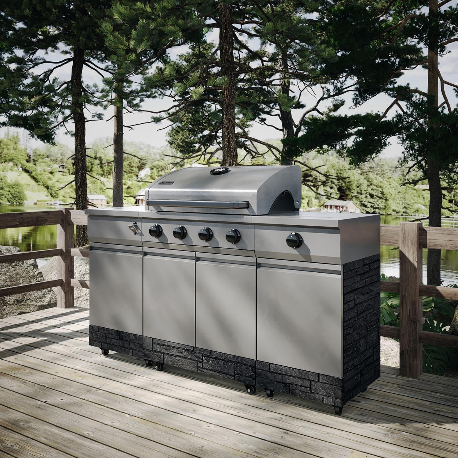 TYTUS Fresno Series 5-Burner Natural Gas Island Grill in Gunmetal + Graphite Stone w/ Cover & Griddle (Ships Propane w/ Conversion Kit) - On Deck - Lifestyle thumbnail