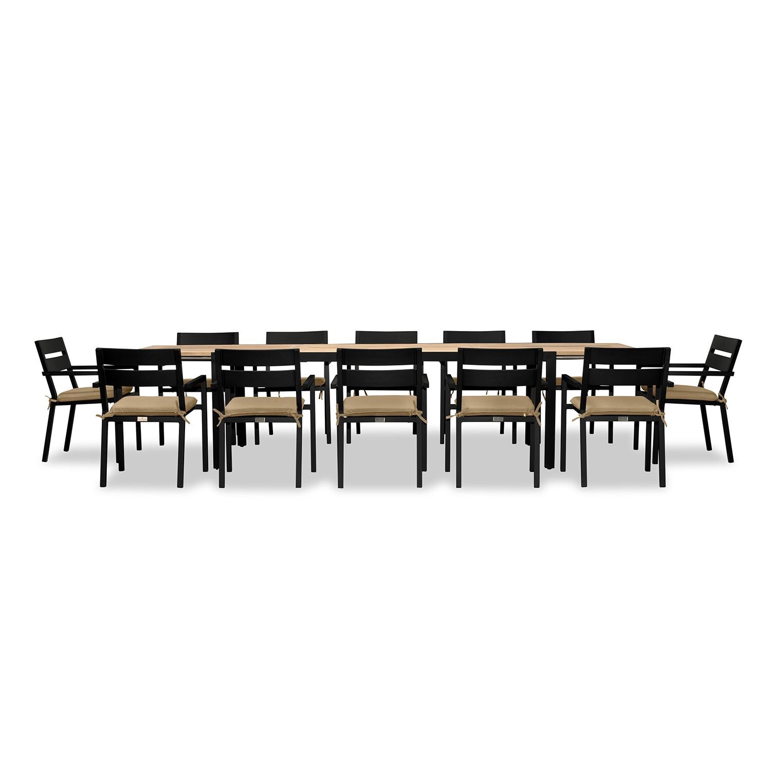 Calm Bay Communal 13 Pc Reclaimed Teak Extendable Dining Set in Black/Heather Beige by Lakeview - White Background 2 thumbnail