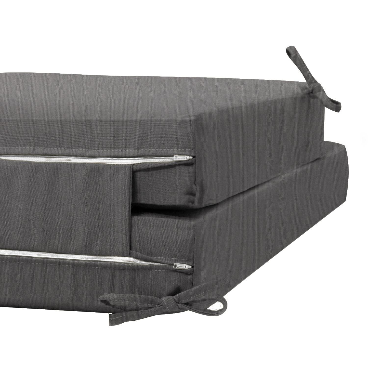 Sunbrella Canvas Charcoal Extra Long Outdoor Replacement Chaise Lounge Cushion W/ Knife Edge By UltimatePatio.com - Zipper and Tie Detail thumbnail
