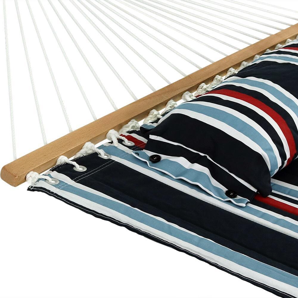 Ultimate Patio Quilted Double Hammock w/ Pillow Nautical Stripe BBQGuys